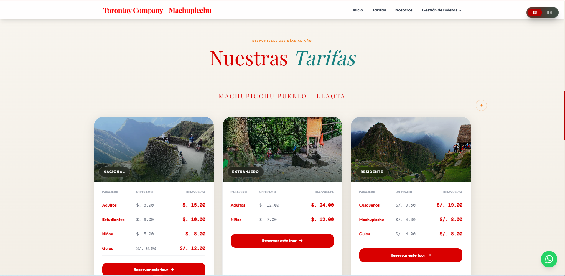 Plataforma web de Reservas Turísticas - Torontoy Company